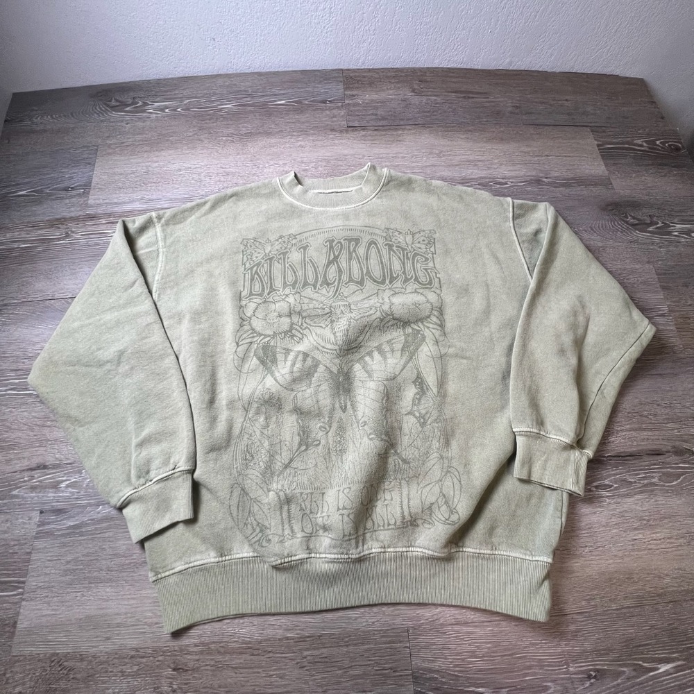 Billabong Sweatshirt Womens XS/S Green Butterfly Graphic Oversized Boho Pullover